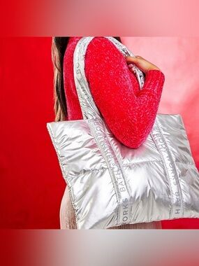 Bath & Body Works Large Silver Puffer Tote Bag